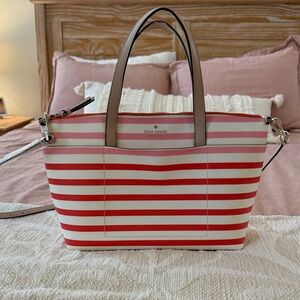 Kate Spade Red and Cream Striped Tote